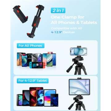 67" Phone Tripod, MACTREM Tripod Stand for iPad iPhone Tablet Camera with 2 in 1 Mount & Wireless Remote, Aluminum Extendable iPhone Tripod for Video Recording/Selfies/Live Stream/Vlogging