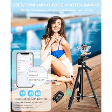 67" Phone Tripod, MACTREM Tripod Stand for iPad iPhone Tablet Camera with 2 in 1 Mount & Wireless Remote, Aluminum Extendable iPhone Tripod for Video Recording/Selfies/Live Stream/Vlogging