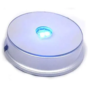 Amlong Crystal Merchandise Display Base (Non Rotating), LED Lighted, Mirrored Top, 3 Color Changing Lights , Silver (Set of 2)