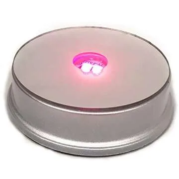 Amlong Crystal Merchandise Display Base (Non Rotating), LED Lighted, Mirrored Top, 3 Color Changing Lights , Silver (Set of 2)