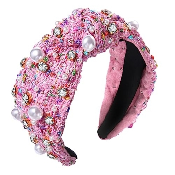 NVENF Knotted Headbands for Women, Pearl Crystal Knotted Headband, Rhinestone Embellished Jeweled He...