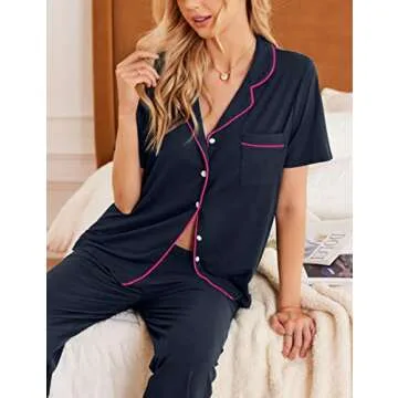 Ekouaer Women’s Button Down Pajamas Soft Nightwear Set