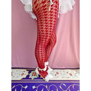 Sahabowi Swallow Grids Jacquard Fishnet Pantyhose For Women, Sheer High Waist Tights, Control Top Mesh Stockings, LW2024032602wine, Wine Swallow Grids, 1pcs