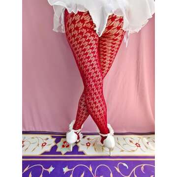 Sahabowi Swallow Grids Jacquard Fishnet Pantyhose For Women, Sheer High Waist Tights, Control Top Mesh Stockings, LW2024032602wine, Wine Swallow Grids, 1pcs