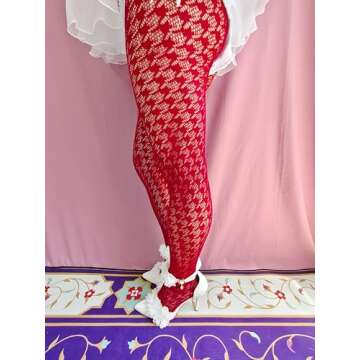Sahabowi Swallow Grids Jacquard Fishnet Pantyhose For Women, Sheer High Waist Tights, Control Top Mesh Stockings, LW2024032602wine, Wine Swallow Grids, 1pcs