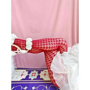 Sahabowi Swallow Grids Jacquard Fishnet Pantyhose For Women, Sheer High Waist Tights, Control Top Mesh Stockings, LW2024032602wine, Wine Swallow Grids, 1pcs