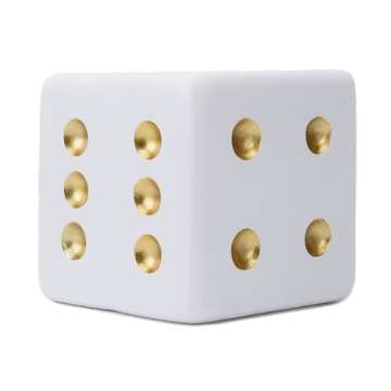 BRABUD Jumbo Dice Decor - White & Gold Resin Statue