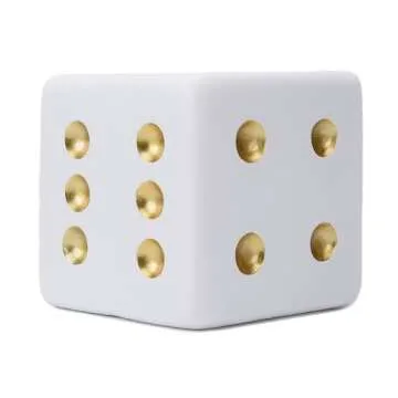 BRABUD Jumbo Dice Decor - White & Gold Resin Statue