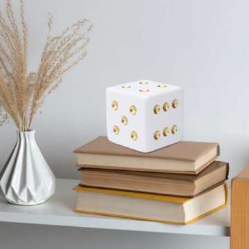BRABUD Jumbo Dice Decor - White & Gold Resin Statue