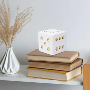 BRABUD Jumbo Dice Decor - White & Gold Resin Statue