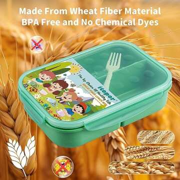 Itopor® Ideal Leak-Proof Bento Box for Kids,Wheat Fiber Materials Lunch Box Kids,Microwave & Dishwa...