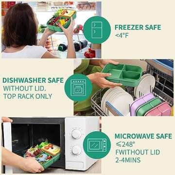 Itopor® Ideal Leak-Proof Bento Box for Kids,Wheat Fiber Materials Lunch Box Kids,Microwave & Dishwasher Safe Bento Box Adult,BPA-Free Lunch Containers with Utensils (Green 1300ml)