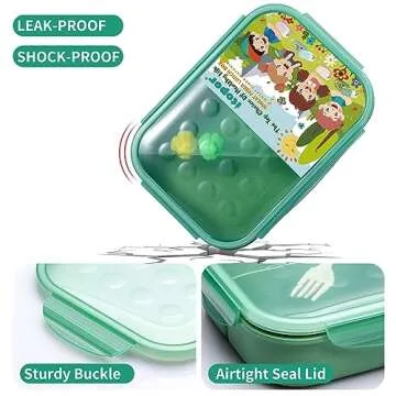 Itopor® Ideal Leak-Proof Bento Box for Kids,Wheat Fiber Materials Lunch Box Kids,Microwave & Dishwasher Safe Bento Box Adult,BPA-Free Lunch Containers with Utensils (Green 1300ml)