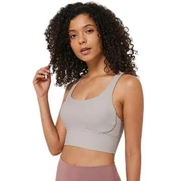 Ouber Women's Ribbed Sports Bras High Impact Strappy Back Fitness Yoga Bra (L/US 8,Grey)