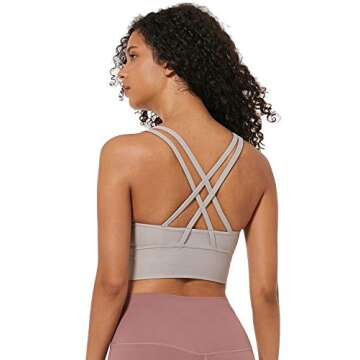 Ouber Women's Ribbed Sports Bras High Impact Strappy Back Fitness Yoga Bra (L/US 8,Grey)