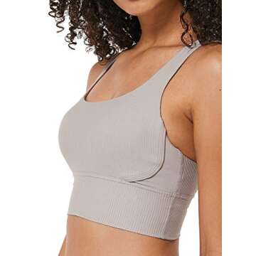 Ouber Women's Ribbed Sports Bras High Impact Strappy Back Fitness Yoga Bra (L/US 8,Grey)