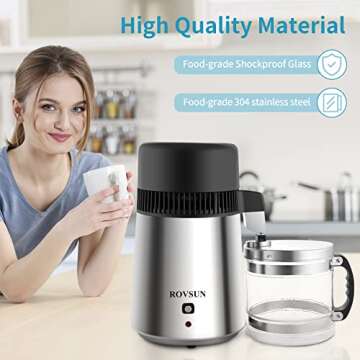 ROVSUN【Upgraded】 1.1 Gallon/4L Countertop Water Distiller Stainless Steel for Home, 750W Distilled Water Machine Maker Water Distillers with Glass Container, 1L/H, Silver