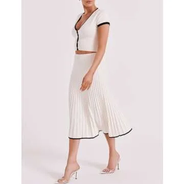 Tanming Women's Casual Two Piece Skirt Set in White