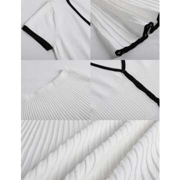 Tanming Women's Two Piece Skirt Set Casual Short Sleeve Crop Top Ribbed Knit Midi Pleated Skirt (White-L)