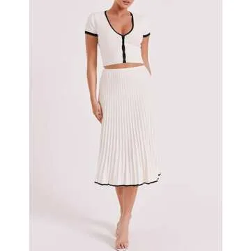 Tanming Women's Casual Two Piece Skirt Set in White