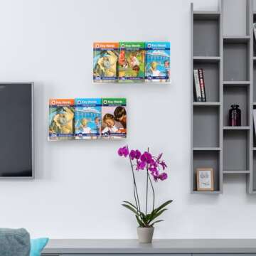 evron Wall Mounted Acrylic Floating Shelves,13.8 inch Kids Bookshelves Storage,Easy Installation with Adhesive Stickers or Drill,Perfect for Display Perfume,Makeup,Figures,Funko Pops (Clear 4 Pack)