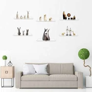 evron Wall Mounted Acrylic Floating Shelves,13.8 inch Kids Bookshelves Storage,Easy Installation with Adhesive Stickers or Drill,Perfect for Display Perfume,Makeup,Figures,Funko Pops (Clear 4 Pack)