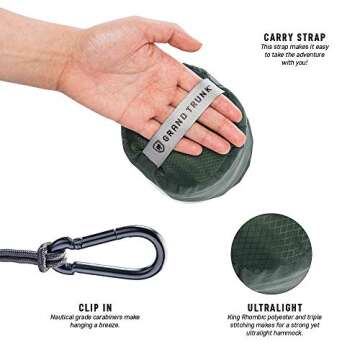 Grand Trunk Ultralight Camping Hammock - Lightweight and Portable Travel Hammock for Camping, Hiking, Backpacking and Other Travel, Forest Green