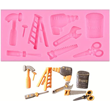 HengKe 2 Pcs Hardware tools silicone jelly mold, ladder, hammer, screwdriver, scissors mold, Cake De...