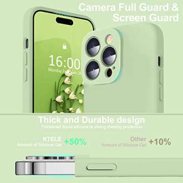 Ktele iPhone 14 Pro Case - AB-Grade Liquid Silicone, Four Corner Airbags, Soft Microfiber Lining, All-Round Camera Protection - Matcha