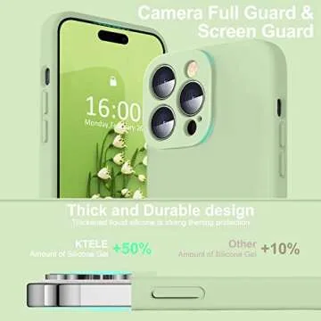Ktele iPhone 14 Pro Case - AB-Grade Liquid Silicone, Four Corner Airbags, Soft Microfiber Lining, All-Round Camera Protection - Matcha
