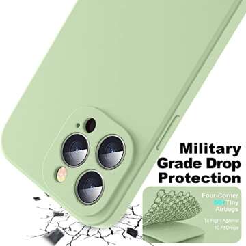 Ktele iPhone 14 Pro Case - AB-Grade Liquid Silicone, Four Corner Airbags, Soft Microfiber Lining, All-Round Camera Protection - Matcha