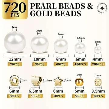 LEOBRO Pearl Beads for Bracelets, 720PCS Bracelet Making Kit for Adult, Friendship Bracelet Kits, Bracelet Bead Kits, Small Pearl Beads and Gold Beads Beading Kit for Bracelets, Jewelry Making Kit
