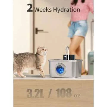 Voluas Stainless Steel Cat Water Fountain-Wireless Pet Water Fountain Battery Operated,108oz/3.2L, Automatic Water Dispenser for Dogs with Quiet Pump,Easy Clean BPA-Free for Cats, Dogs, Multiple Pets