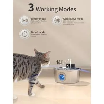 Voluas Stainless Steel Cat Water Fountain-Wireless Pet Water Fountain Battery Operated,108oz/3.2L, Automatic Water Dispenser for Dogs with Quiet Pump,Easy Clean BPA-Free for Cats, Dogs, Multiple Pets