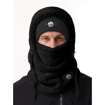 VELAI Balaclava Fleece Ski Mask for Men Women Winter Face Masks Windproof Hooded Scarf Cold Weather ...