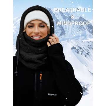 VELAI Balaclava Fleece Ski Mask for Men Women Winter Face Masks Windproof Hooded Scarf Cold Weather Hat Neck Warmer(Black)