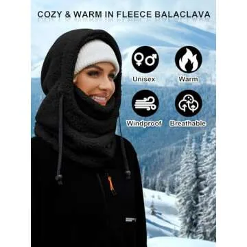VELAI Balaclava Fleece Ski Mask for Men Women Winter Face Masks Windproof Hooded Scarf Cold Weather Hat Neck Warmer(Black)