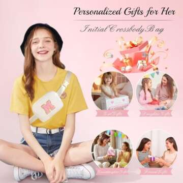 YOOLIFE Customized Gifts for Women, Gifts for Mom, Birthday Gifts for Mom from Daughter or Son, Mom Birthday Gifts, Beige Initial Crossbody Bag Belt Bag H