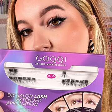 GAQQI DIY Eyelash Extension Kit, 28 Clusters Volume Lashes Set， Individual Lashes Kit, C Curl Lashes with Glue and Applicator, At Home Eyelash Extension 12and14mm Mixed Length Lashes (Fluffy-KIT)