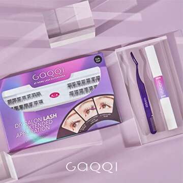 GAQQI DIY Eyelash Extension Kit, 28 Clusters Volume Lashes Set， Individual Lashes Kit, C Curl Lashes with Glue and Applicator, At Home Eyelash Extension 12and14mm Mixed Length Lashes (Fluffy-KIT)