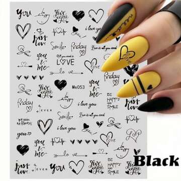 Valentines Day Nail Art Stickers Decals, Love Heart Nail Decorations, 3D Self-Adhesive Gold Silver Black White Laser Hearts Cupid Arrow Art Graffiti Nail Supplies for Women Girls 6 Sheets