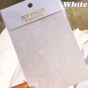 Valentines Day Nail Art Stickers Decals, Love Heart Nail Decorations, 3D Self-Adhesive Gold Silver Black White Laser Hearts Cupid Arrow Art Graffiti Nail Supplies for Women Girls 6 Sheets