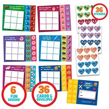 JOYIN 36 Pack Valentines Day Tic Tac Toe Cards for Kids