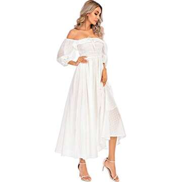 R.Vivimos Women Summer Half Sleeve Cotton Ruffled Vintage Elegant Backless A Line Flowy Long Dresses (Medium, White#1)