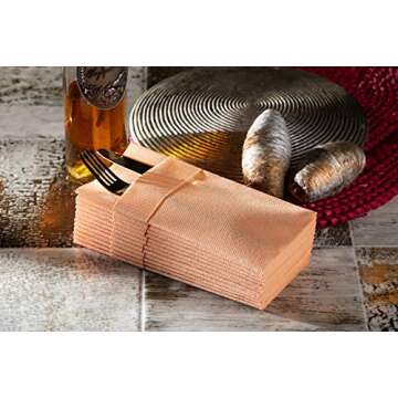 Peach/Apricot Dinner Napkins Cloth Like with Built-in Flatware Pocket,Linen-Feel Absorbent Disposable Paper Hand Napkins for Kitchen,Bathroom, Parties,Weddings,Dinners or Events,1/8 Fold, Pack of 50