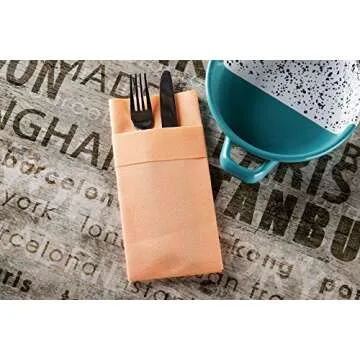 Peach/Apricot Dinner Napkins Cloth Like with Built-in Flatware Pocket,Linen-Feel Absorbent Disposable Paper Hand Napkins for Kitchen,Bathroom, Parties,Weddings,Dinners or Events,1/8 Fold, Pack of 50