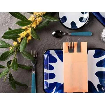 Peach/Apricot Dinner Napkins Cloth Like with Built-in Flatware Pocket,Linen-Feel Absorbent Disposable Paper Hand Napkins for Kitchen,Bathroom, Parties,Weddings,Dinners or Events,1/8 Fold, Pack of 50