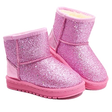 Sugmzox Girls Snow Boots Sequin Warm Winter Boots Comfort Durability Ankle Boots(Toddler/Little Kids) pink size 11