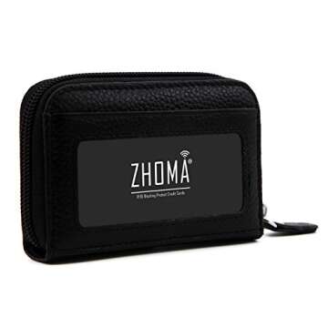 ZHOMA RFID Blocking Genuine Leather Credit Card Case Holder Security Travel Wallet - Black