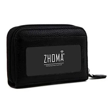 ZHOMA RFID Blocking Genuine Leather Credit Card Case Holder Security Travel Wallet - Black
